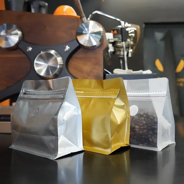 Sachets de café horizontaux de 150g pour emballage de café avec valve et fermeture éclair