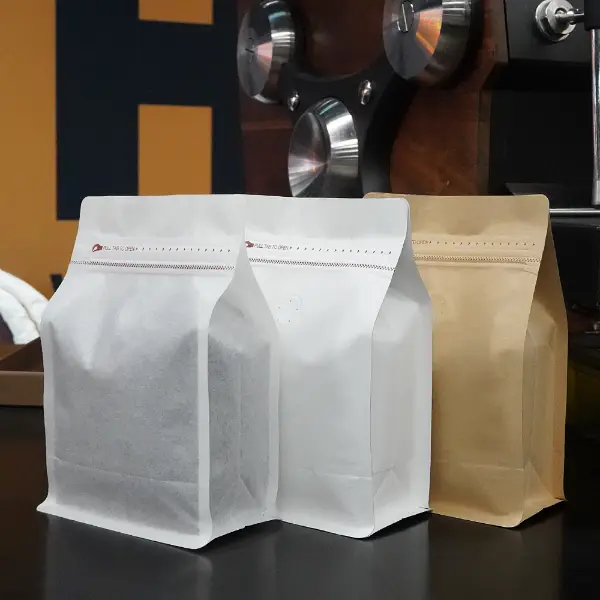 250Sachets de café G stock avec un design à fond plat en plastique et papier kraft
