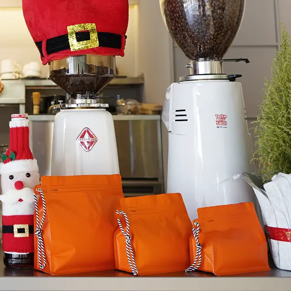 250G Stock Coffee Bags avec porte-cordon aux couleurs jaune, vert et orange