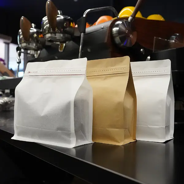 500G Sachets de café en stock horizontal en blanc et papier kraft avec valve