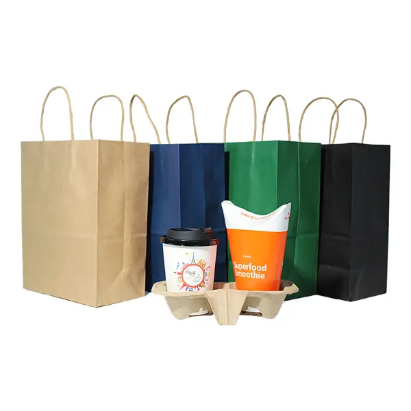 Sacs cadeaux en papier kraft écologiques utilisés pour les plats à emporter et les cadeaux au café