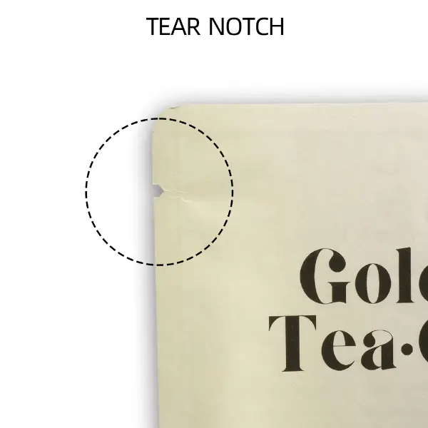 Détail de déchirure sur la pochette de café goutte imprimée sur mesure