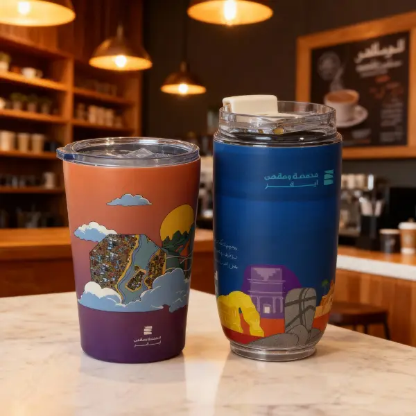 Tasse sous vide personnalisée avec couvercle transparent et design imprimé pour les marques de café
