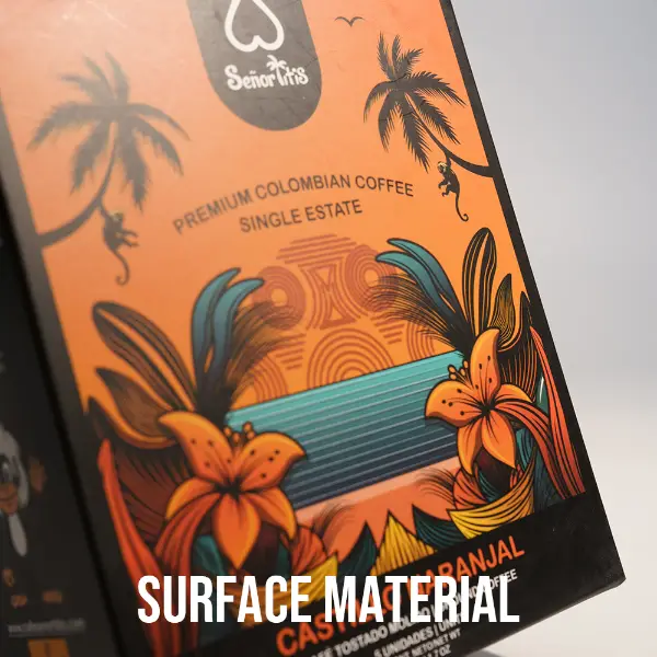 Matériau de surface premium sur une boîte de café filtre imprimée sur mesure