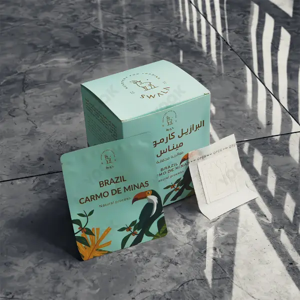 Sachet filtre filtre biodégradable écologique avec design de café brésilien