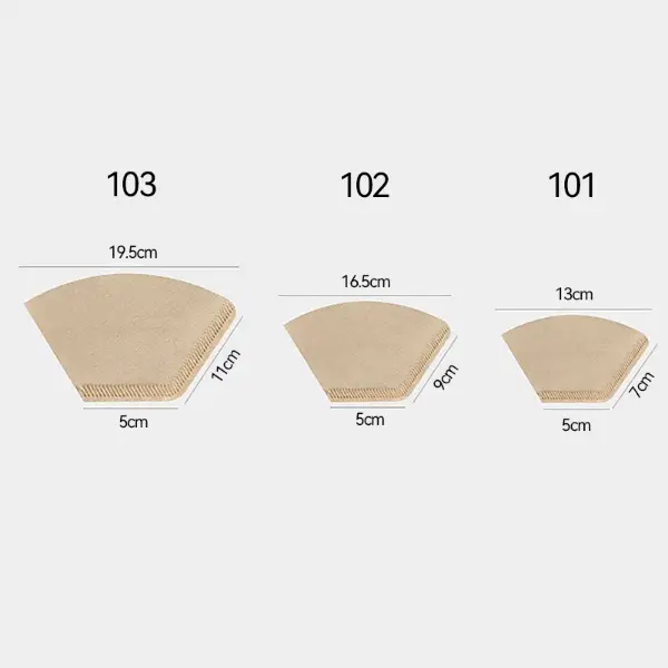 Tailles de papier filtre à café V60 en forme d’éventail 101 102 103 Comparaison