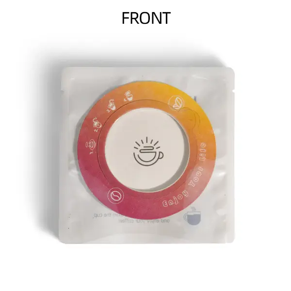 Instructions de préparation à l’arrière sur une pochette de café plate