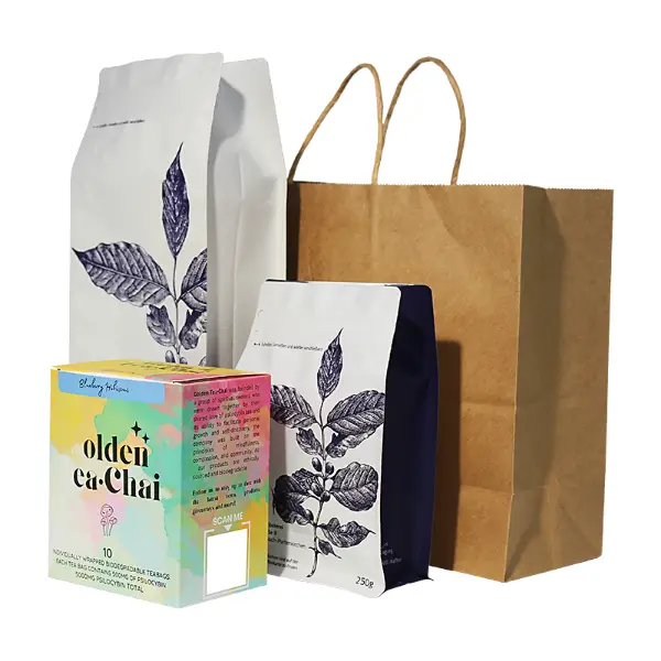 Vue intérieure des sacs cadeaux en papier kraft XL montrant une grande capacité intérieure pour les produits à café
