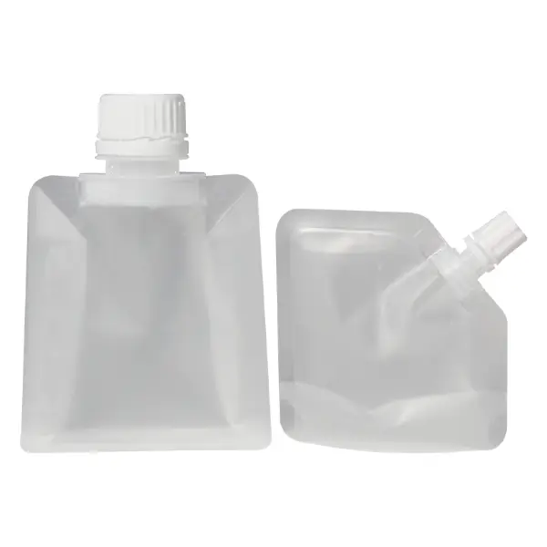 Pochette transparente à bec mate avec bouchon à vis, Sachet plat vide pour emballage liquide
