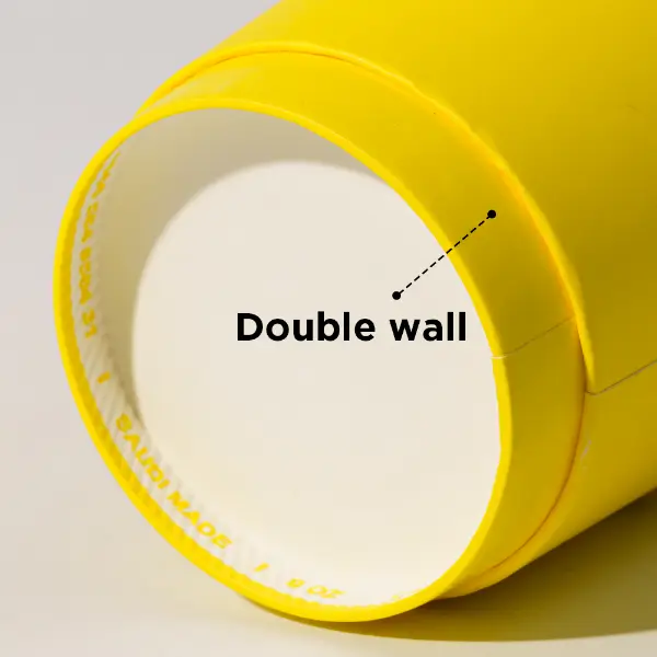 Structure à double paroi d’un gobelet en papier jaune personnalisé illustrée en détail