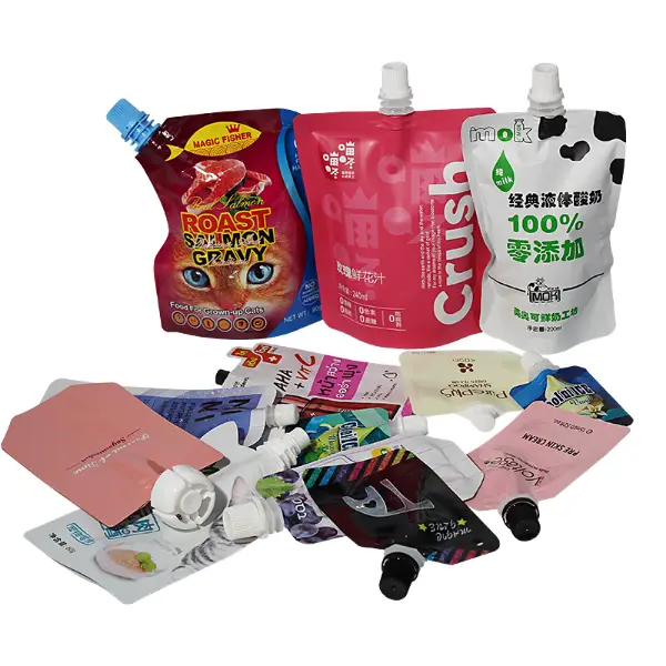 Pochette en plastique debout avec bouchon étanche pour emballage liquide