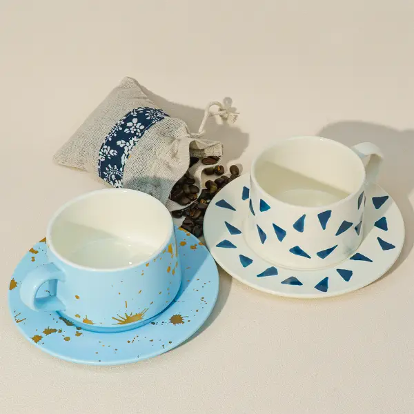 Tasse à café en céramique imprimée avec soucoupe assortie pour le café et la maison