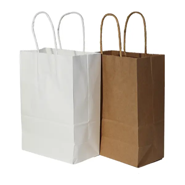 Kraft et petits sacs cadeaux en papier blanc avec poignée