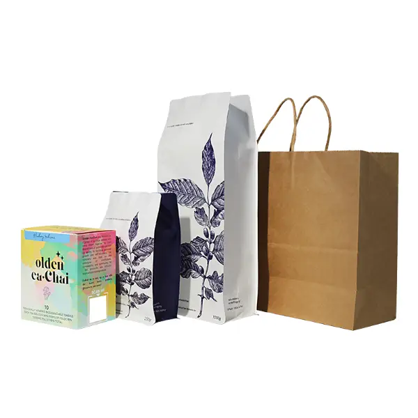 Sacs cadeaux en papier kraft XL contenant des sacs de café et des articles en boîte pour les cadeaux et les ventes en détail