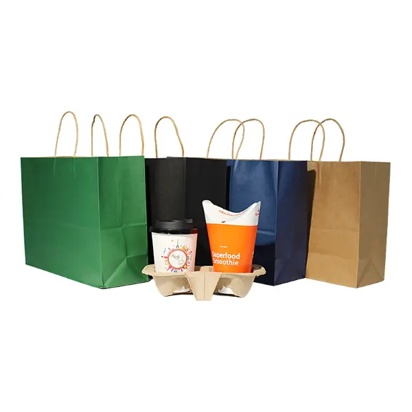 Sacs cadeaux en papier kraft XL avec poignées disponibles dans diverses options de couleurs unies