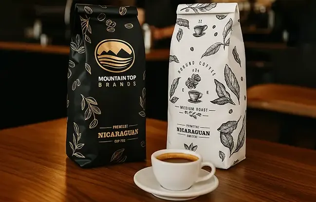 Sachets de café avec imprimé de logo