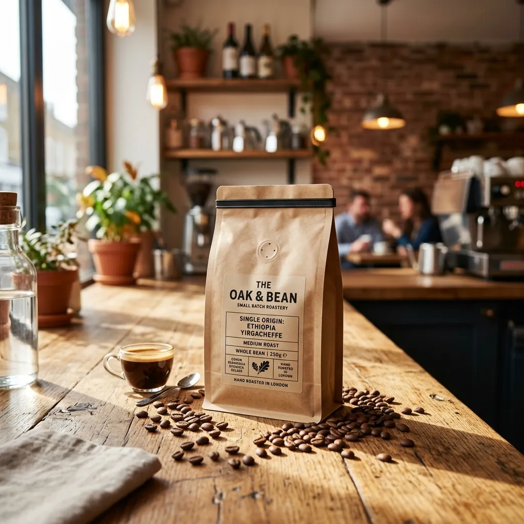 Un Coffee_pouch_on_wooden_countertop