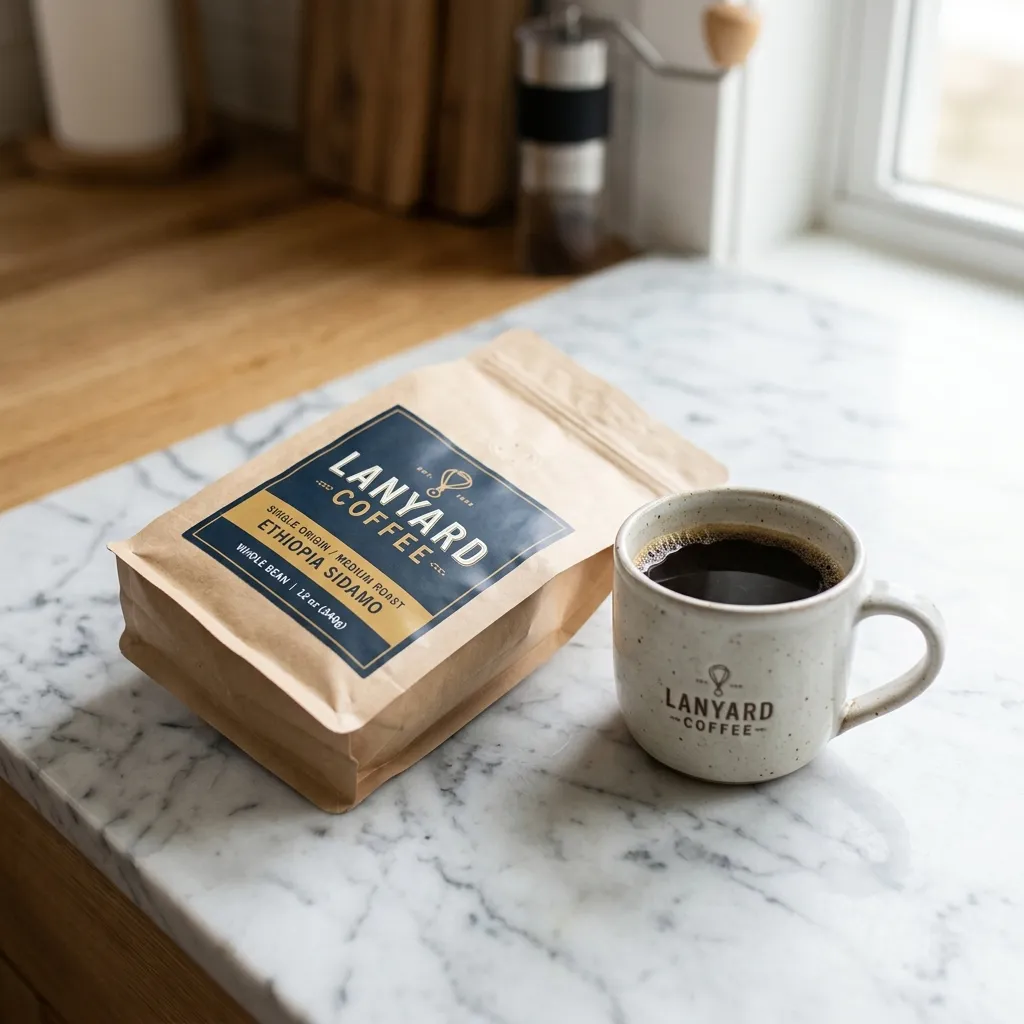 un Lanyard_Coffee_bag avec ceramic_mug
