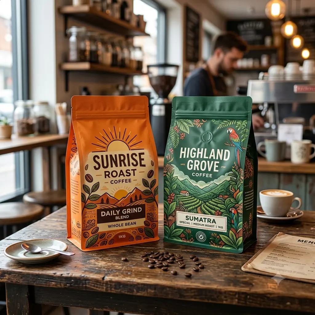 sachet à café avec panneau avant