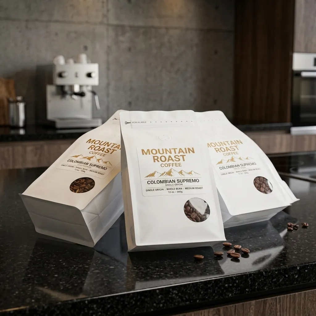 sachets de café sur base horizontale et plate sur mesure