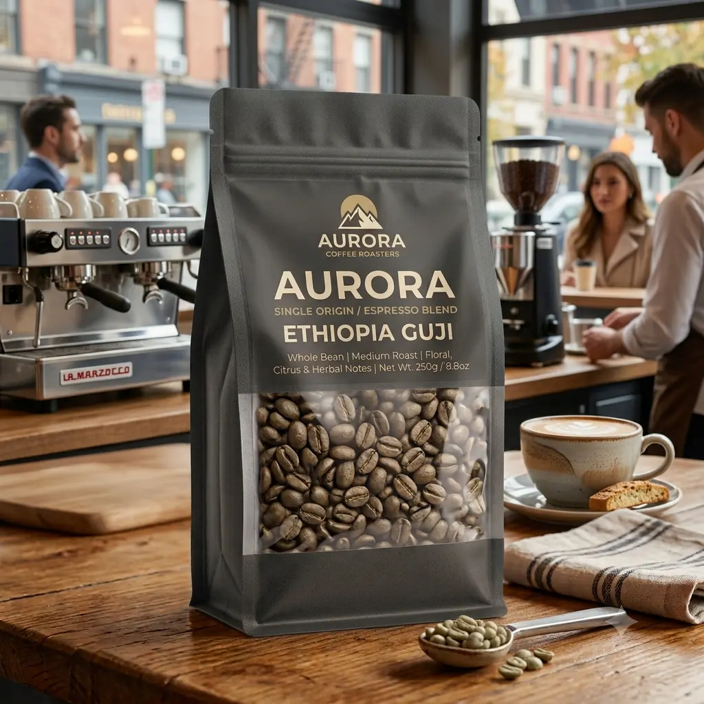 un emballage vertical de café sur mesure.