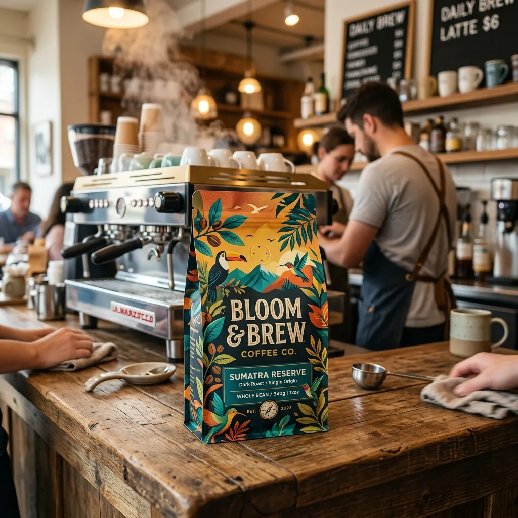 Sachets à café imprimés à fond plat