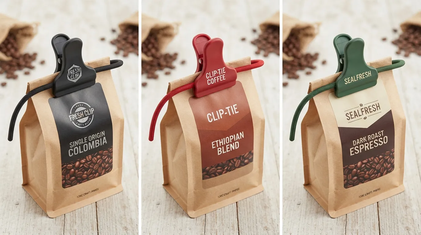 Fermetures de sachets à café, attaches à clips,