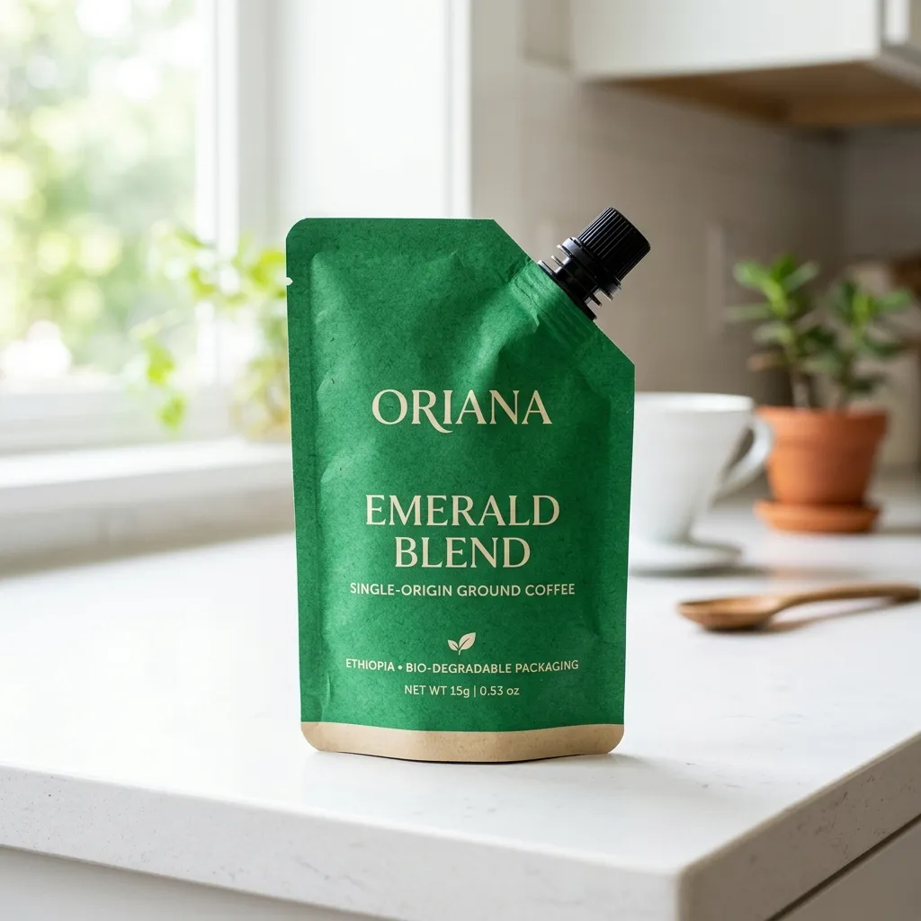 Green_coffee_sachet_on_countertop