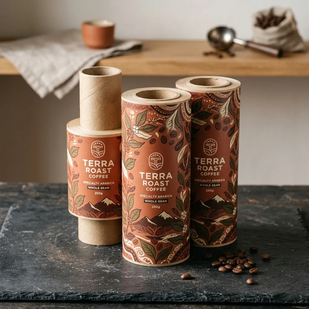 Printed_packaging_film_rolls_stack brun sur marbre