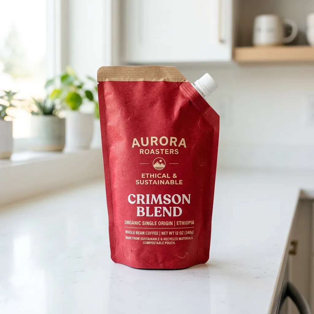 Red_sustainable_coffee_pouch_standing