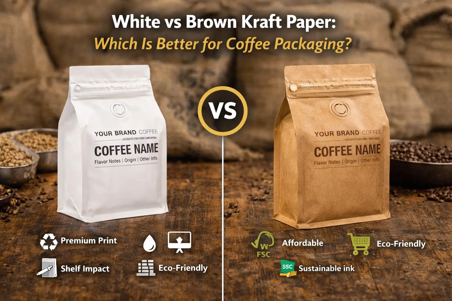 Papier Kraft blanc vs brun pour emballage de café