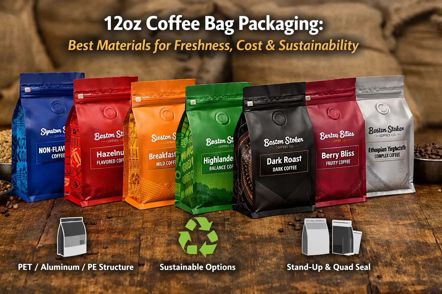 12Emballage des sachets de café oz: Comment choisir les bons matériaux en fonction du coût, Fraîcheur, et impact de marque