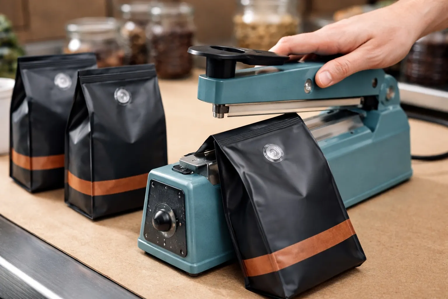 Machine de scellement de sacs d’emballage de café
