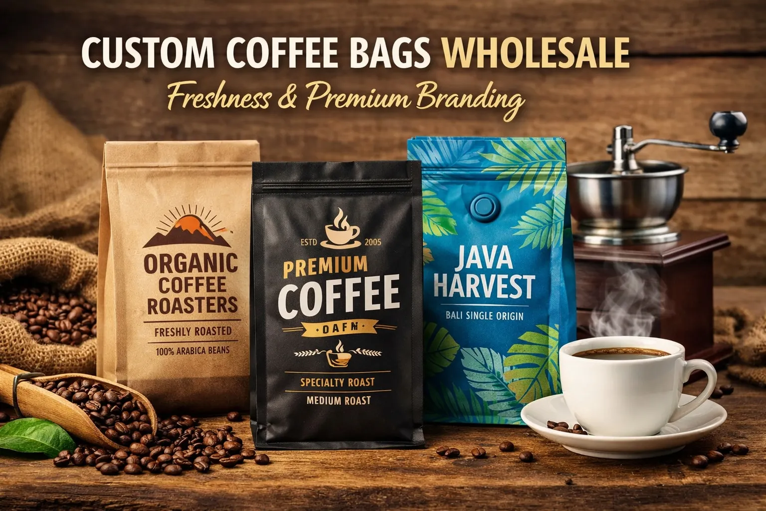 Sachets de café personnalisés en gros pour un branding frais et premium