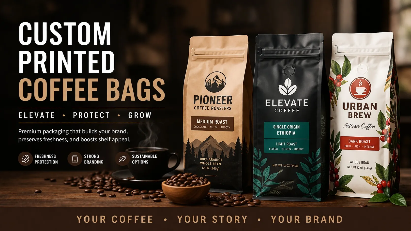 Sachets de café imprimés sur mesure pour le branding