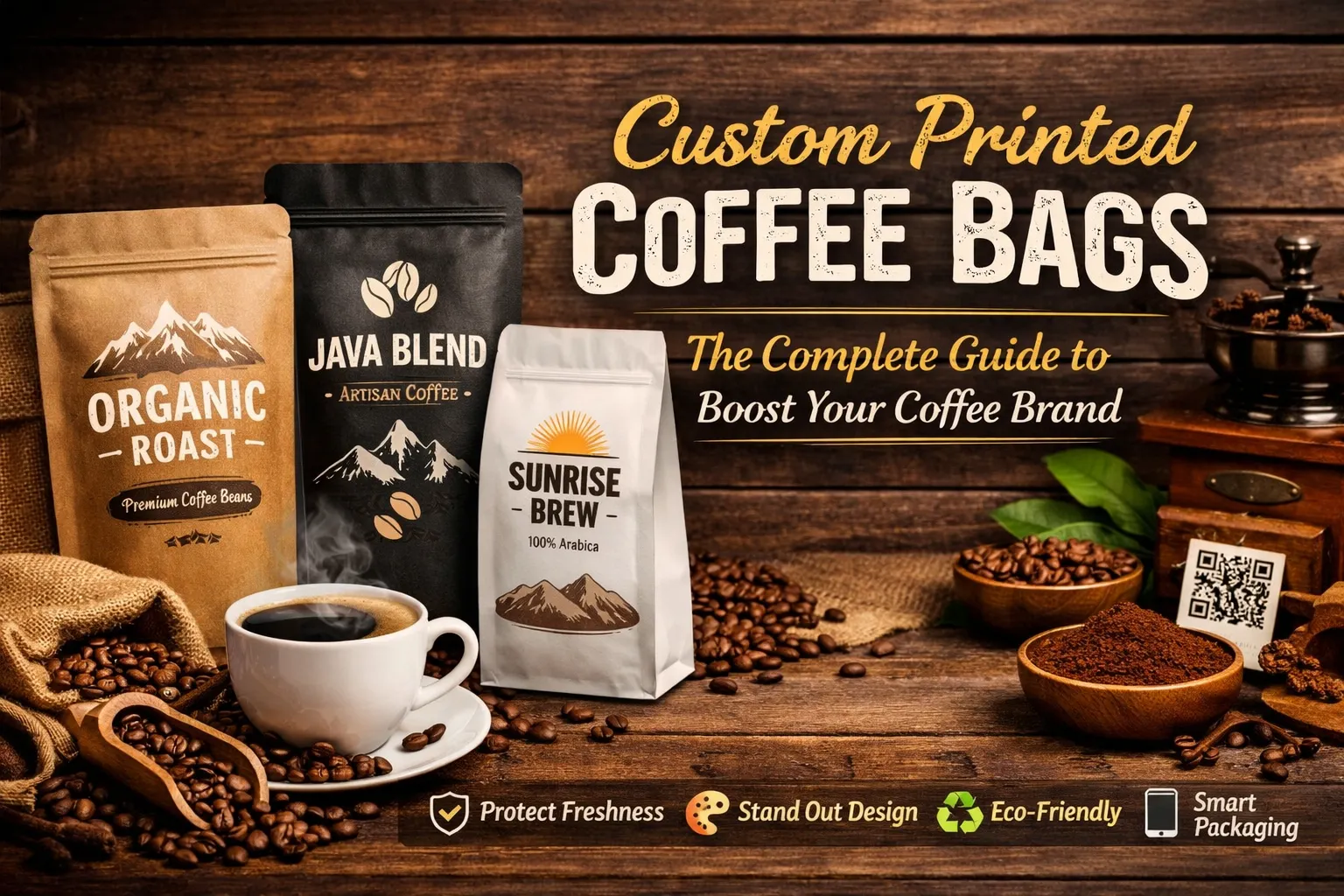 Impression personnalisée en sachets de café