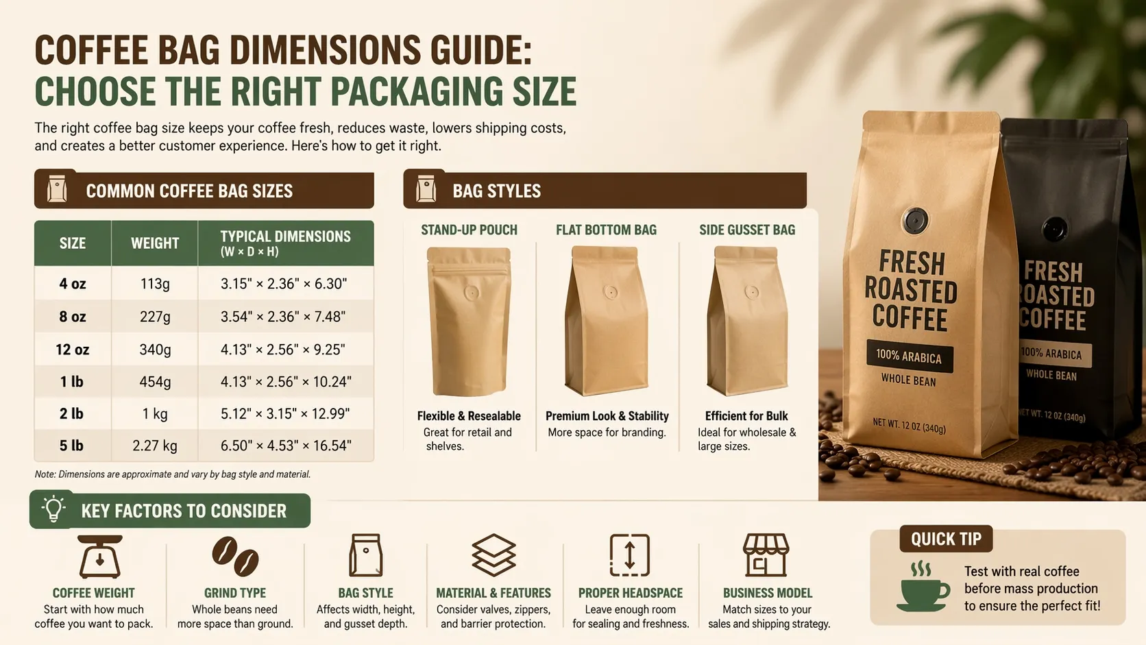 Comment déterminer les bonnes dimensions d’un sachet de café ?