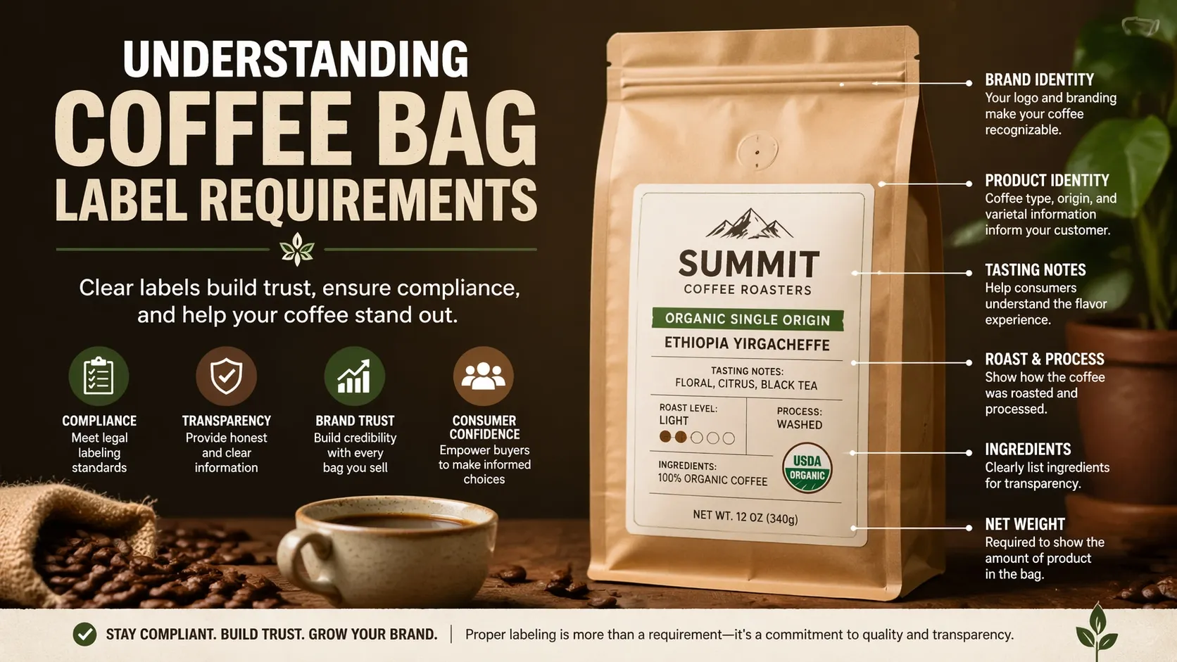 Exigences pour l’étiquette des sachets de café